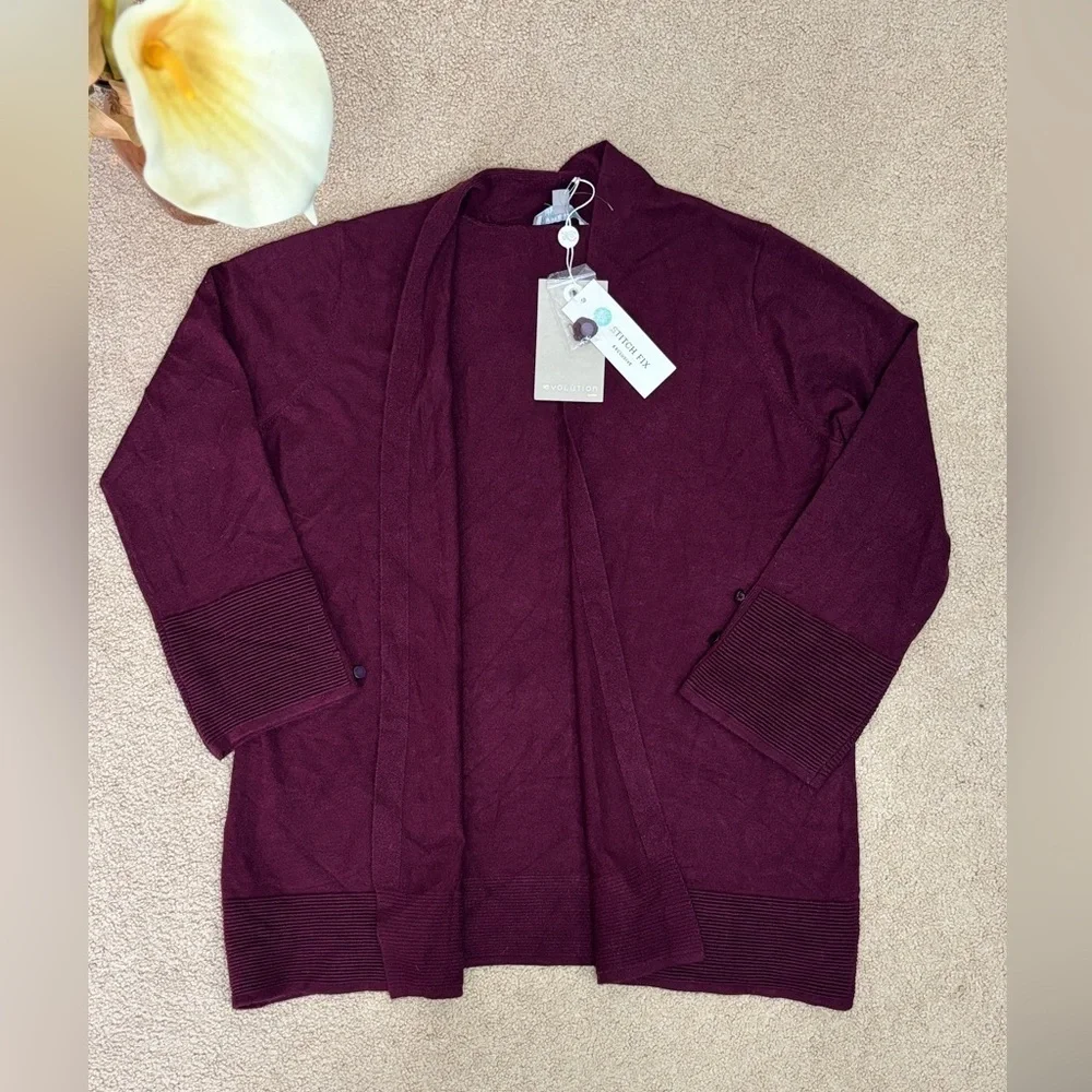 Evolution by Cyrus Burgundy Open Front Cardigan Sweater | Size M | Long Sleeve |